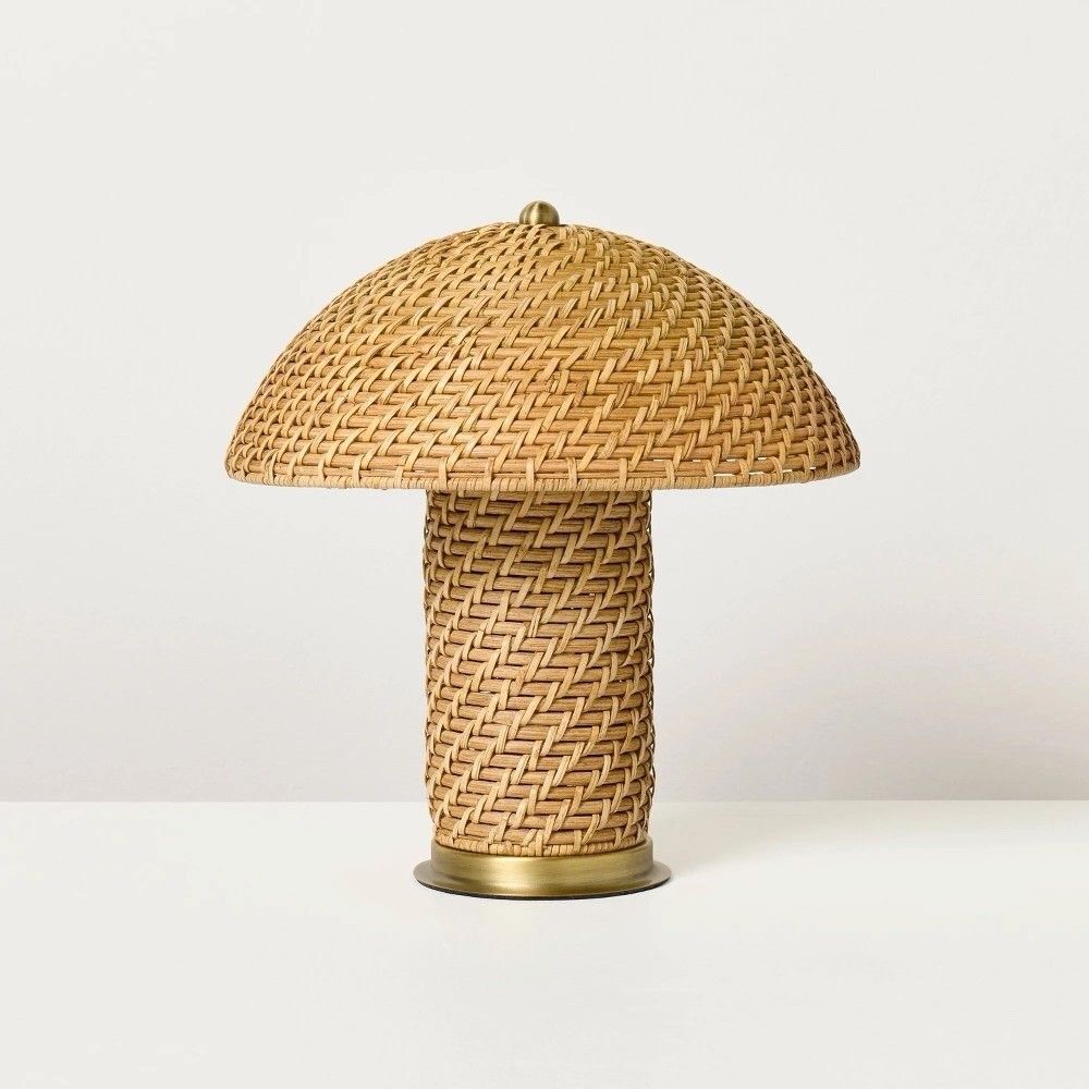 Hearth & Hand Rattan Accent Table Lamp Brass Brown w LED Bulb